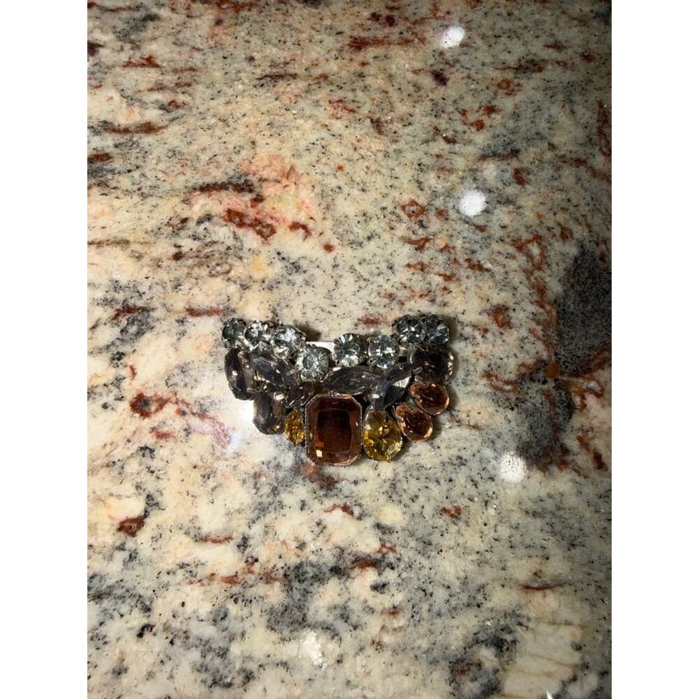 Vintage Amber & Smoke Rhinestone Ear Climber Clip-On Earrings - Picture 3 of 8
